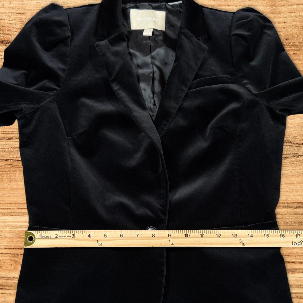 Banana Republic Black Velvet Puff Shoulder Tailored Blazer Jacket Size 10 - Picture 7 of 11